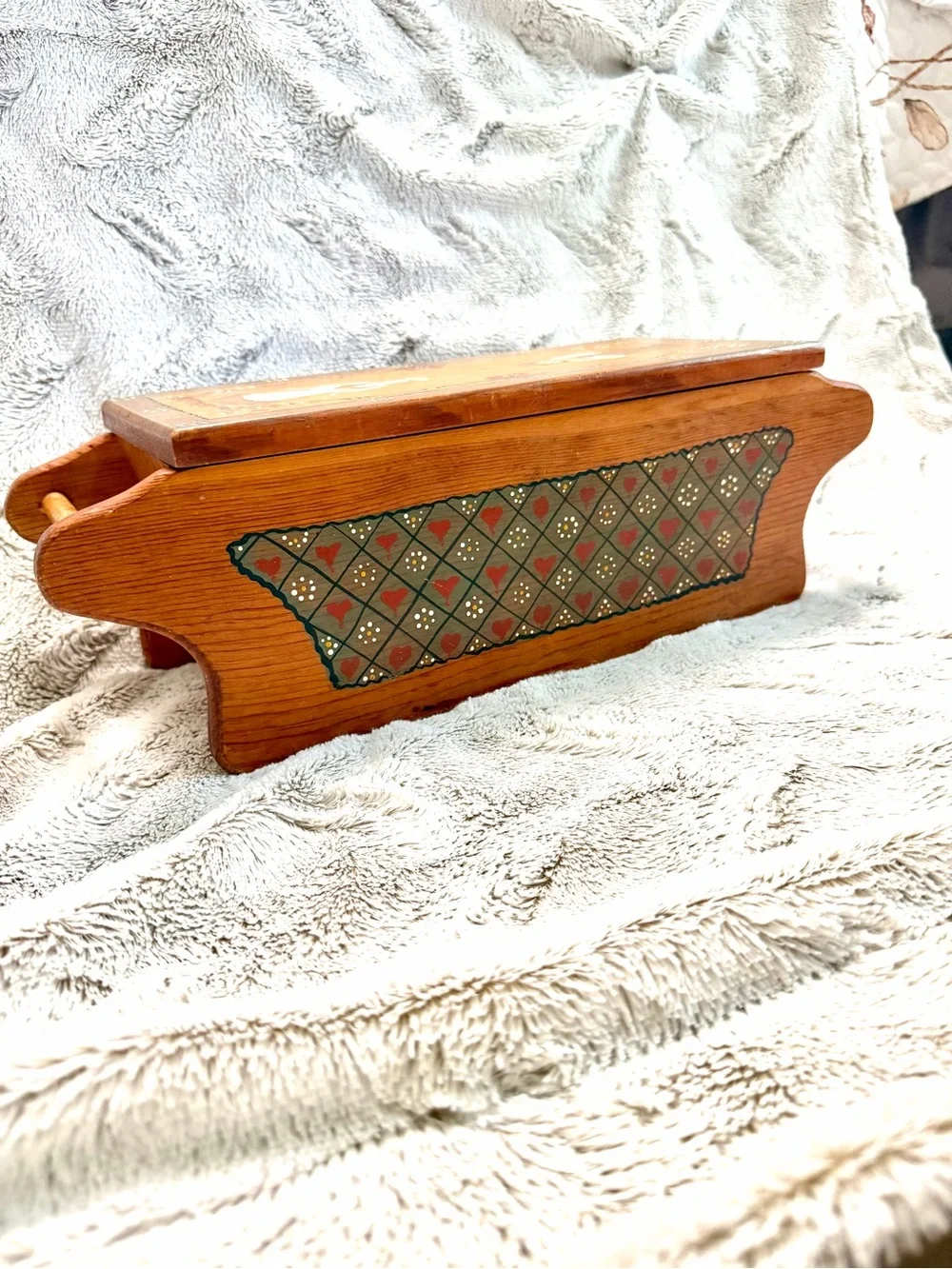 Vintage 1980’s Hand Painted Tole Work Folkloric Wooden Box